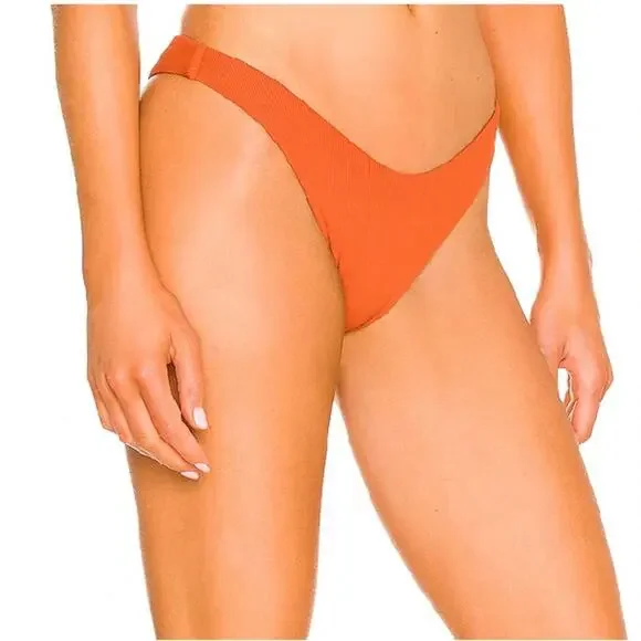L*SPACE Cabana Bitsy Bikini Bottom Amber Burnt Orange Ribbed Stretch Medium NEW - Picture 3 of 13